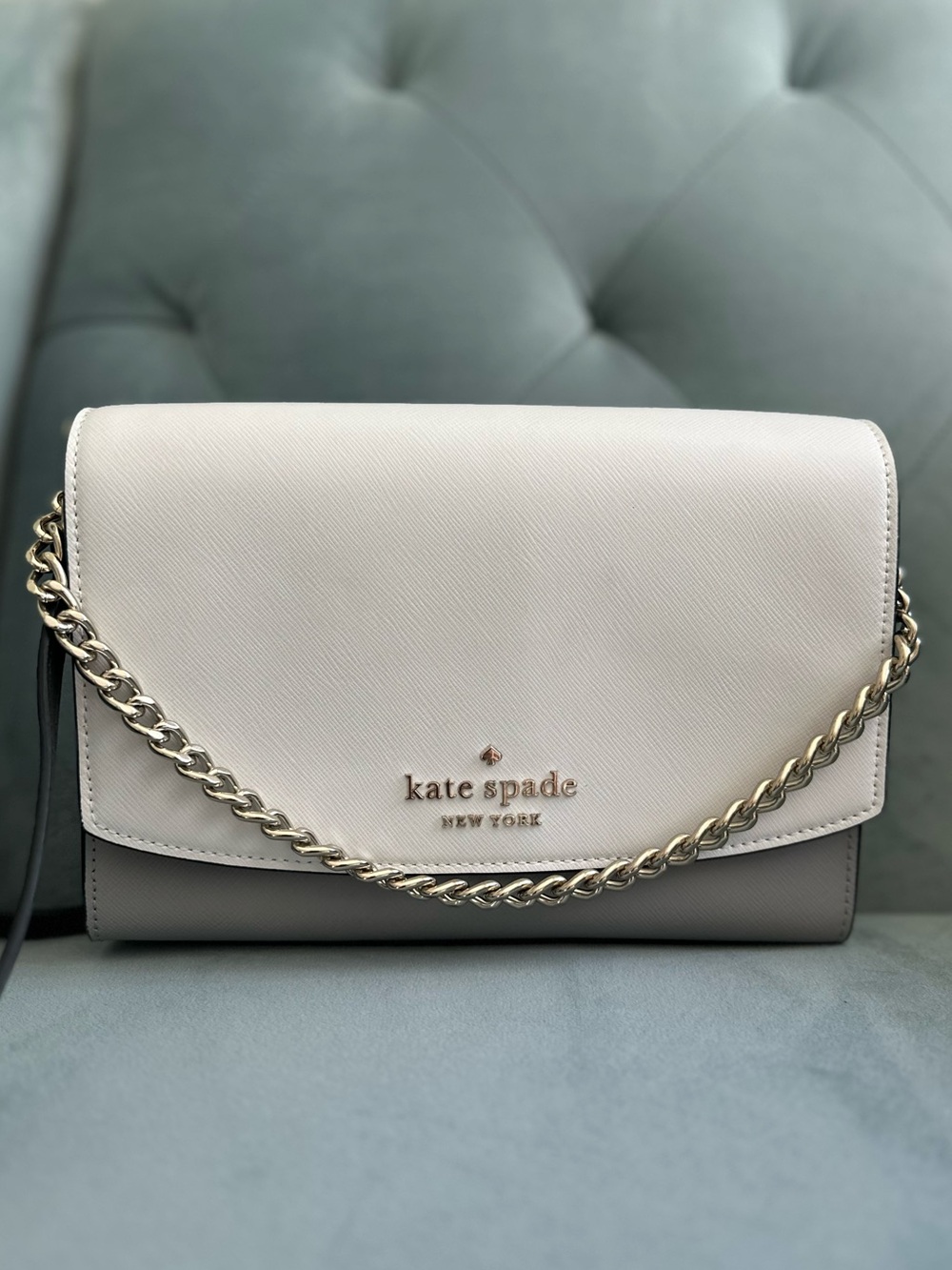 kate spade Two-Tone Cream and Light Gray Chain Crossbody Bag